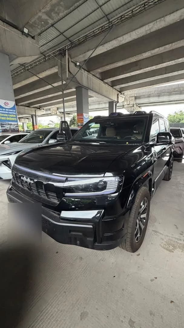 Black SUV, front three-quarter view